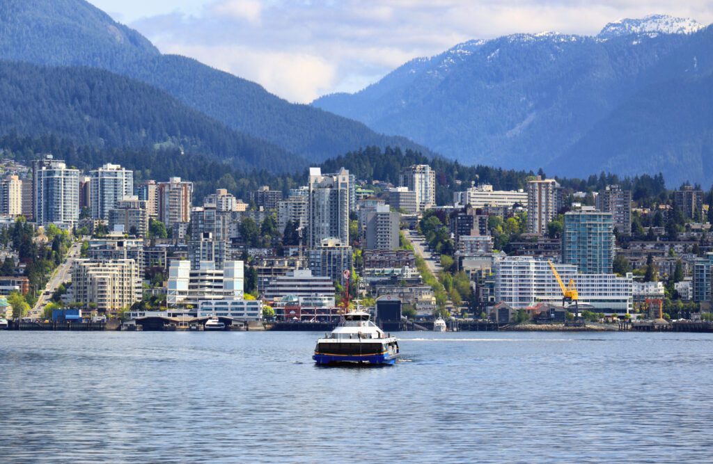 North Vancouver including Lonsdale Quay and BC Ferry crossing the harbor